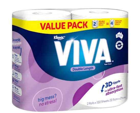 KITCHEN TOWEL VIVA DBL LENGTH WHITE 2PKX4
