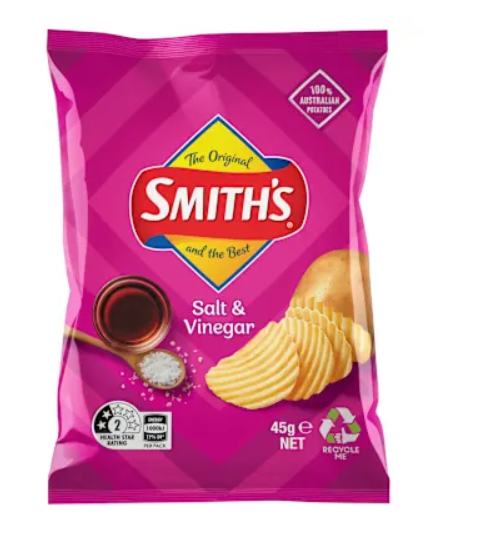 SMITHS CRINKLE SALT & VINEGAR 45GM X 18